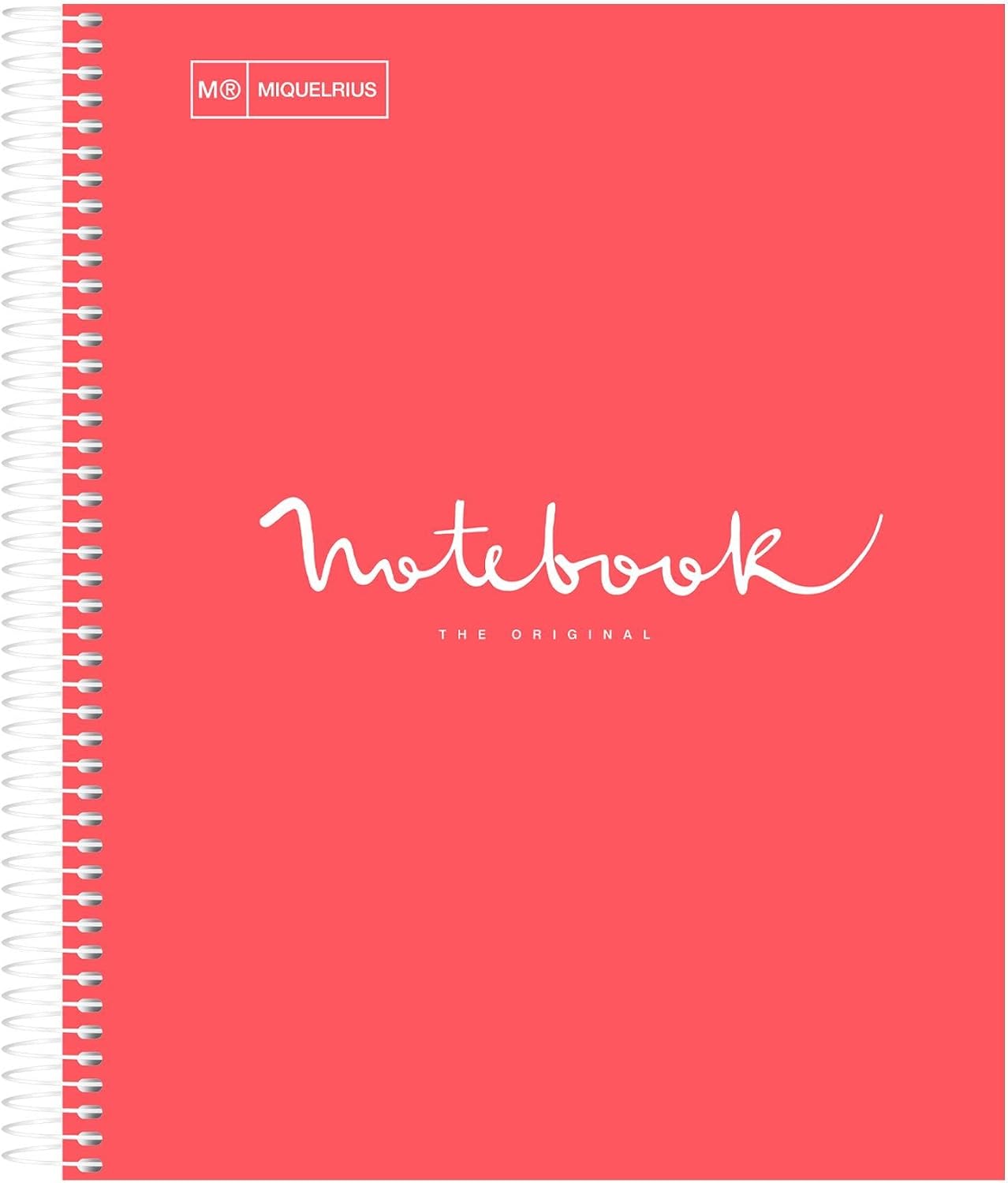 M MiquelRius Emotions Collection, Lined 1 Subject Notebook, 11" x 8.5", 80 Perforated Sheets, 3 Hole Punched, Coral Colored Cardboard Cover