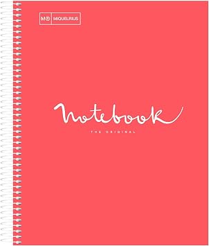 M MiquelRius Emotions Collection, Lined 1 Subject Notebook, 11" x 8.5", 80 Perforated Sheets, 3 Hole Punched, Coral Colored Cardboard Cover