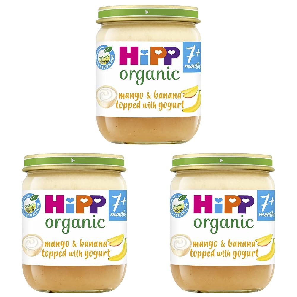 HiPP Organic Mango Banana topped with Yogurt Baby Food Jar 7+ Months (6 x  160g) (Pack of 3)