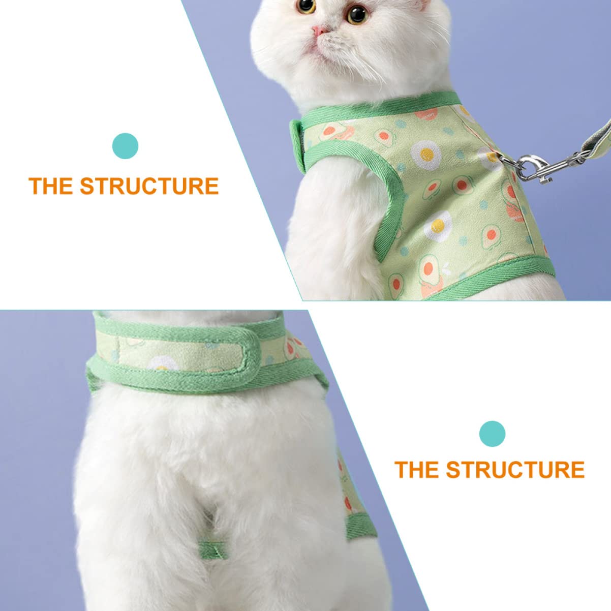 Happyyami 4juegos Arnés y Correa para Gato con Diseño De Aguacate Arnés y Transpirable para Cachorros y Gatitos para Paseos Al Aire y Entrenamiento Mediano