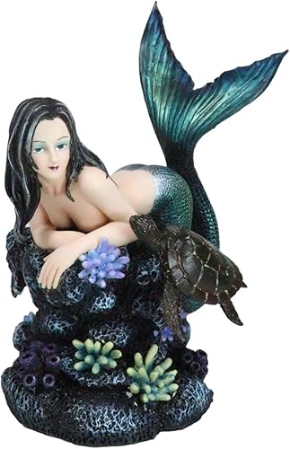 Ebros Gift Seductive Siren Maiden Mermaid with Green Iridescent Tail and Turtle Companion Resting by Coral Rocks Statue Nautical Sirens of The Seas disponible en Yaxa Colombia