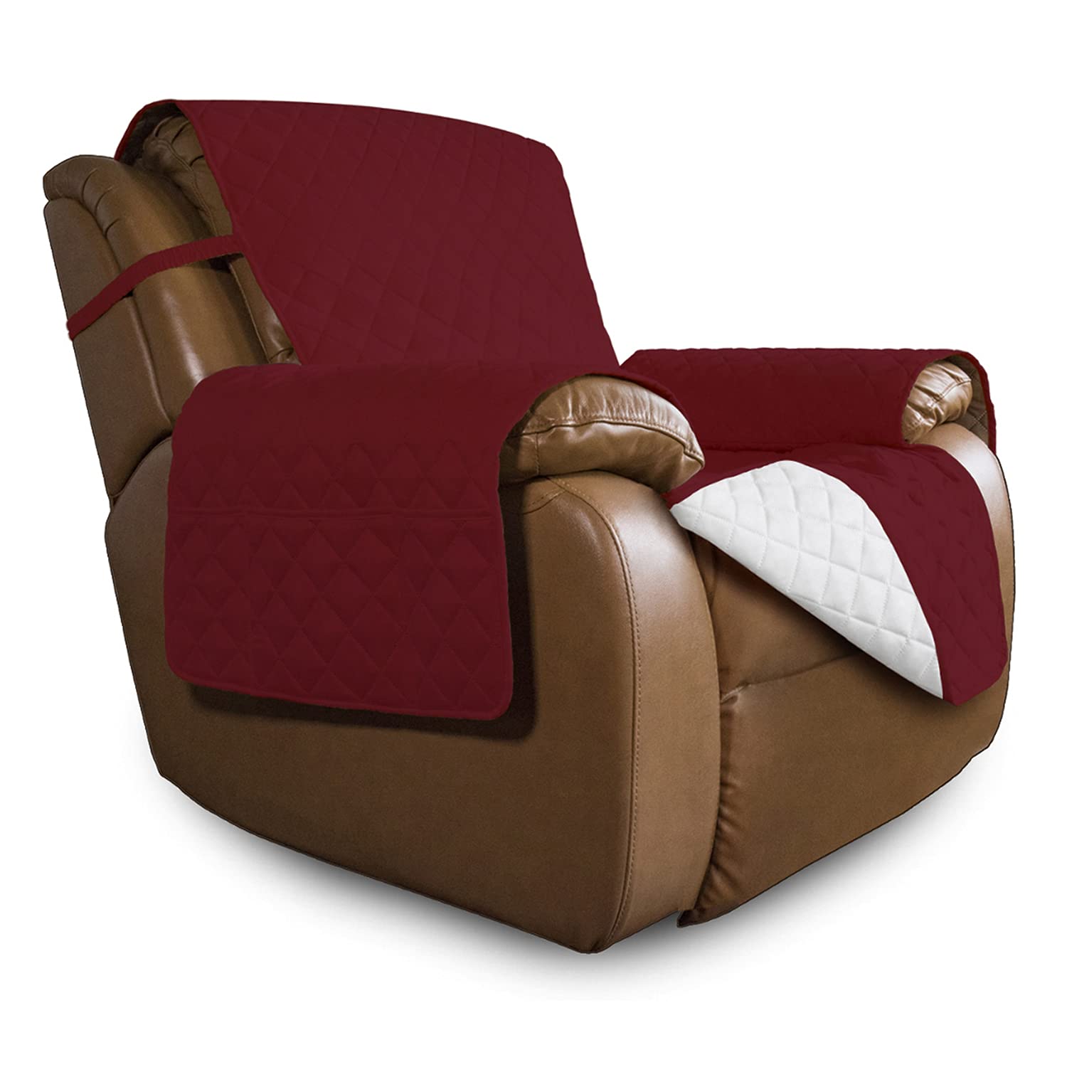 Easy-Going Reversible Couch Cover, Oversized Recliner, Christmas Red/Ivory