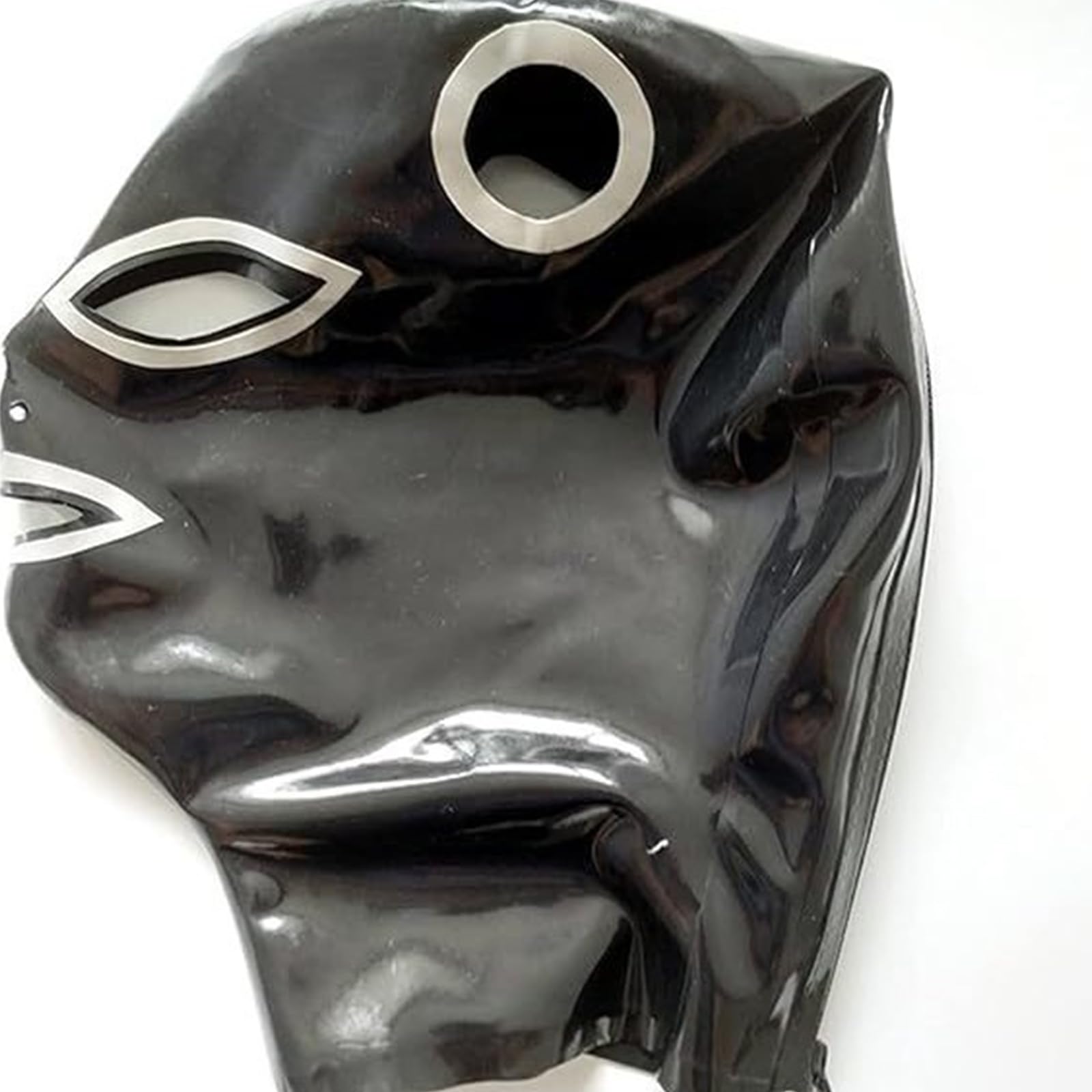 Bondage Latex Maske Halloween Mask Reißverschluss Hinten Keine Perücke für BDSM Cosplay Urlaub mit Augen und Mund Loch(Size:S-63CM)