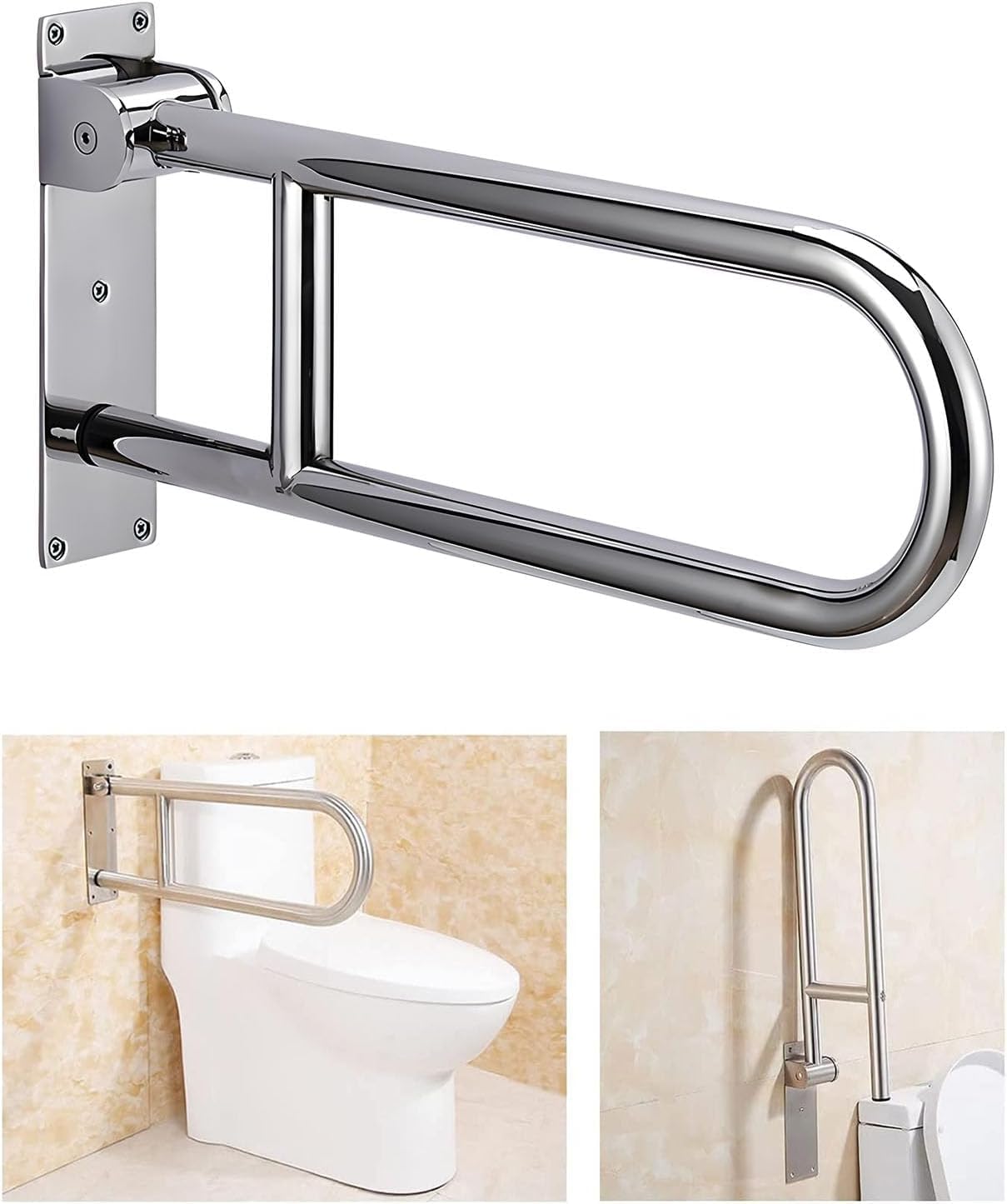 – Grab Bars, 60cm Stainless Steel Flip Up Bathroom Safety Rail, Toilet Grab Bar for Elderly Seniors Handicap Pregnant Women, Wall Mounted Shower Bathtub Assist Handle Support
