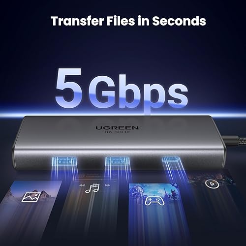 Miniatura 7 de UGREEN Revodok 206 Estación de acoplamiento 6 en 1 USB C Dock Dual HDMI 4K 60Hz Individual 8K 30Hz 100W PD 5Gbps USB C y USB A Puertos de datos USB