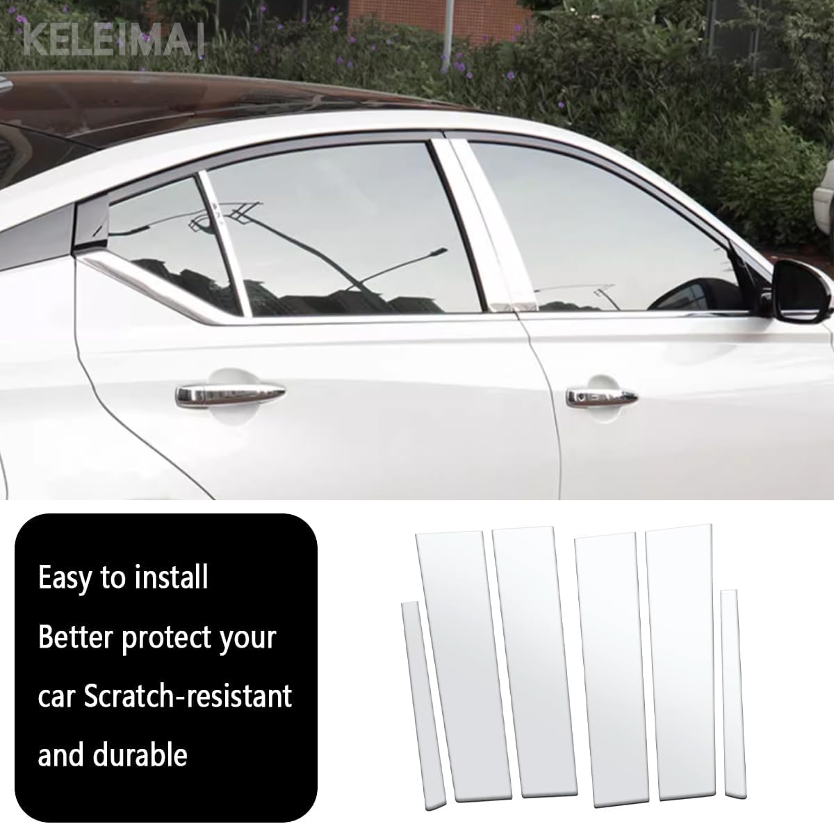 Car Accessories Fit for Nissan Altima 2019 2020 2021 2022 2023 2024 2025 Exterior Window Middle Pillar Post Molding Trim (Mirror Silver) 6PCS Stainless Steel
