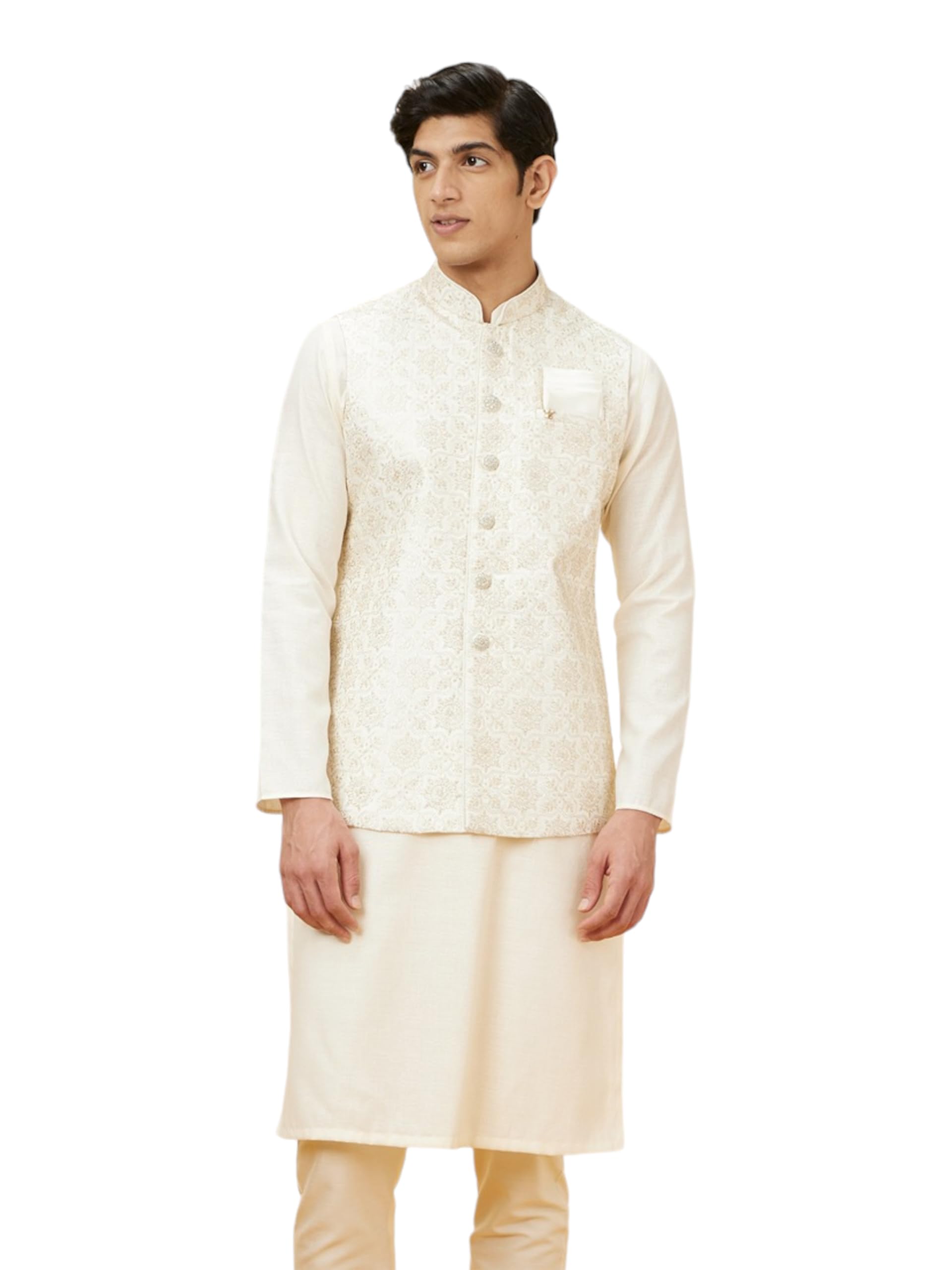 manyavar Men's Art Silk Self Design Nehru Jacket (JACKET ONLY)-picture-30