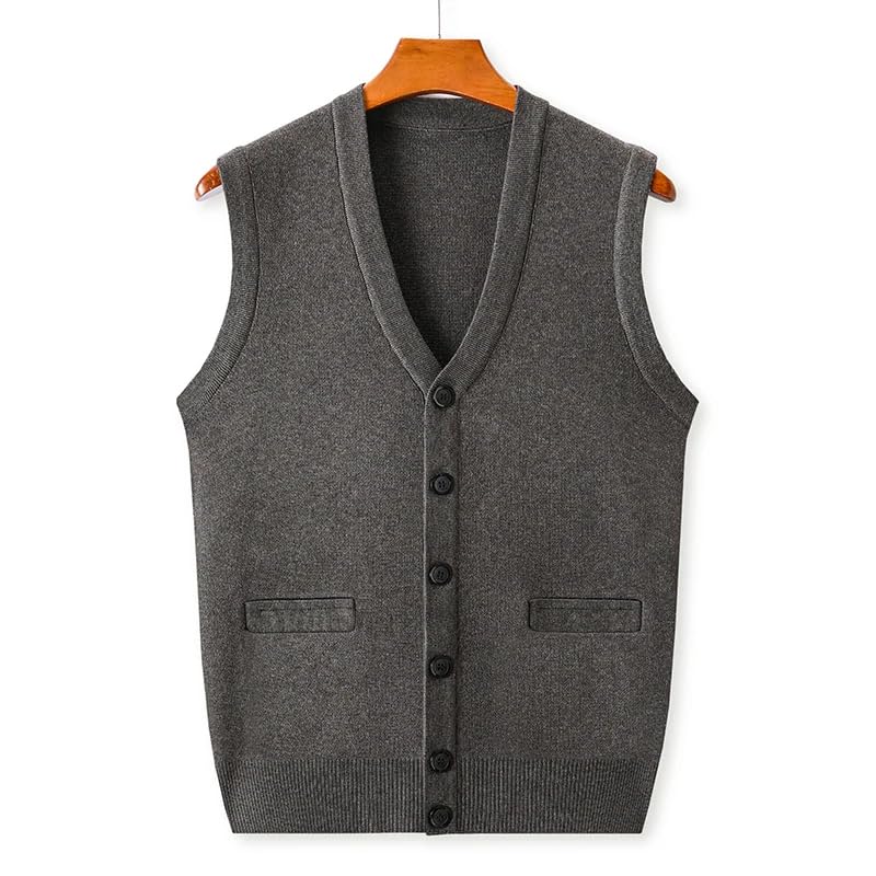 Men's Single Breasted V-Neck Vest Pocket Sleeveless Knitted Vest Business Casual Vest Caot3