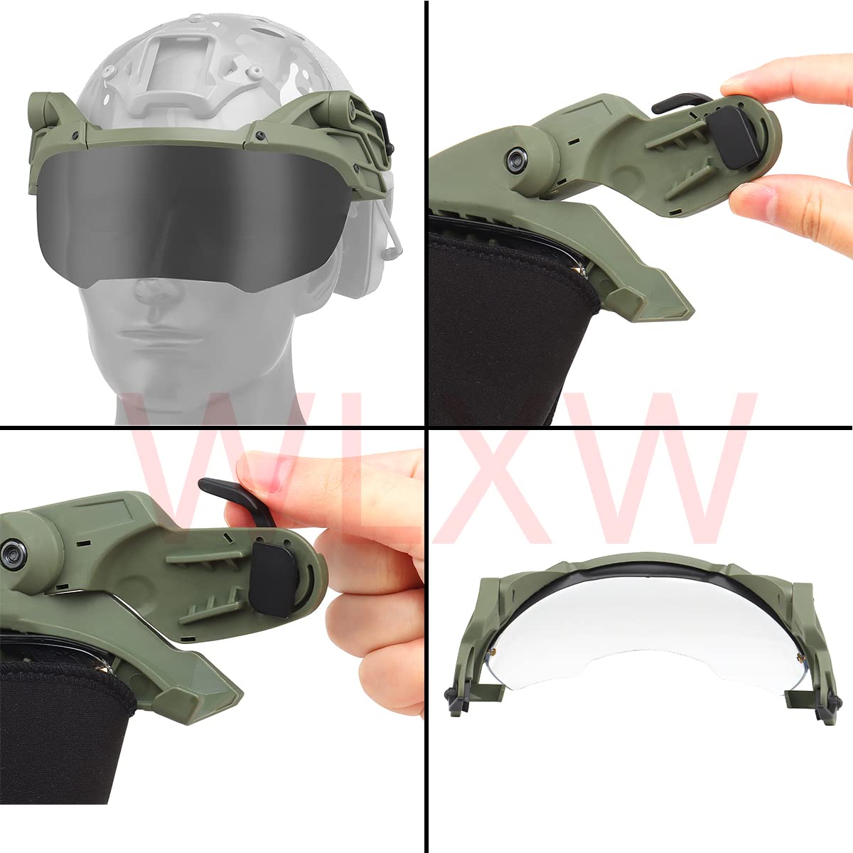 WLXW Casque Tactique Lunettes À Bascule Chasse Suspension Extérieure Casque Coupe-Vent Étanche Lunettes De Protection des Yeux Lunettes Anti-Grenouille