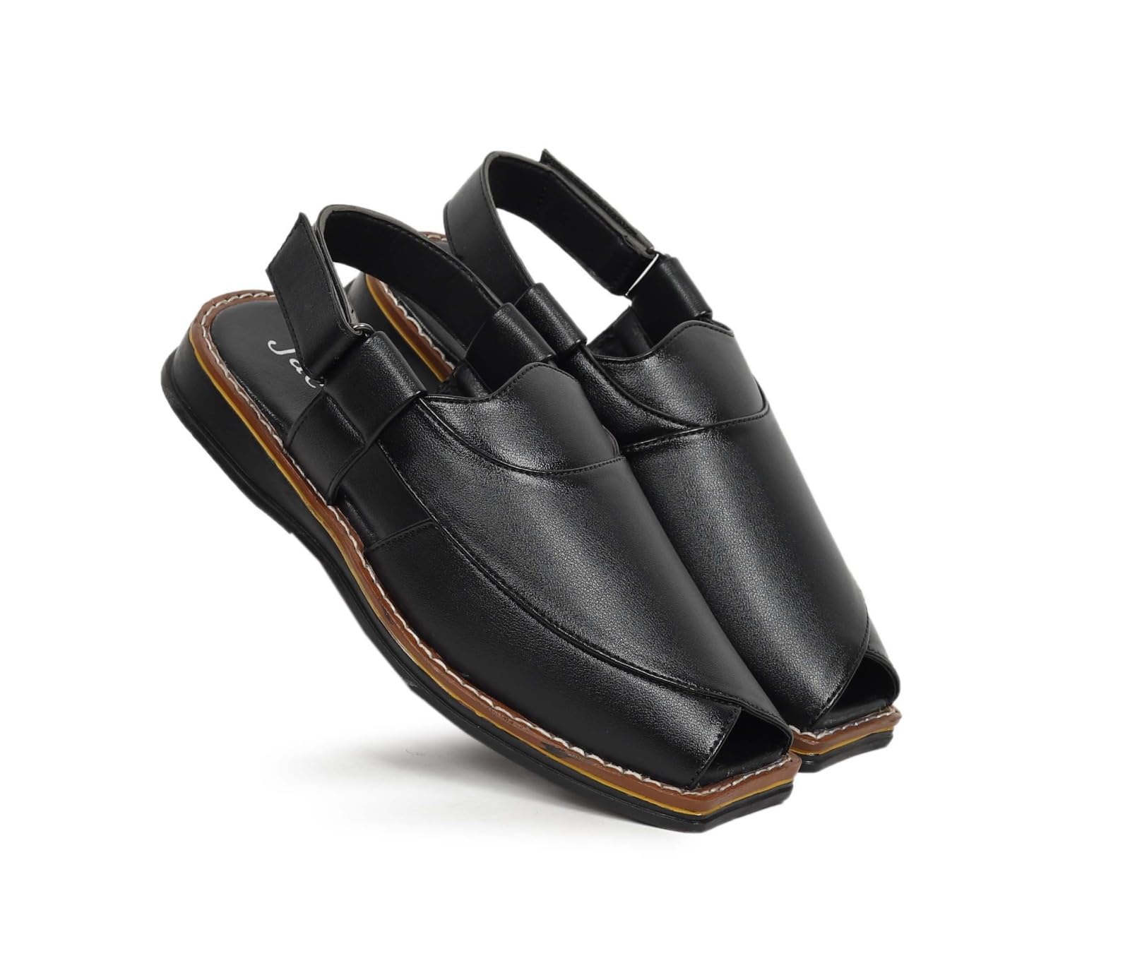 Men's Black Synthetic Leather Peshawari Slip On Sandal | Shoes for Wedding|Party|Occasions|Fashion|Stylish|Outdoor|Lightweight|Shoes-image-49
