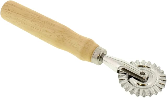 Cheftor Stainless Steel Pastry Pasta Ravioli Lasagna Dough Cutter Crimper Wheel with Wooden handle