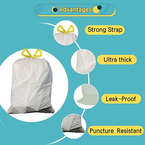 Miniatura 6 de Bolsas de basura con cordón de 8 galones, forros medianos para cubos de basura para baño, dormitorio, oficina (45 unidades)