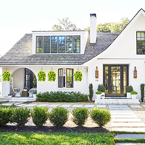 Ammyoo Artificial Hanging Violet Flowers With Basket For Outdoors Indoors Courtyard Decor,Artificial Hanging Vine Plant In Coconut Lining Hanging Basket For Patio Garden Porch Deck Decoration(Yellow) #TOP3