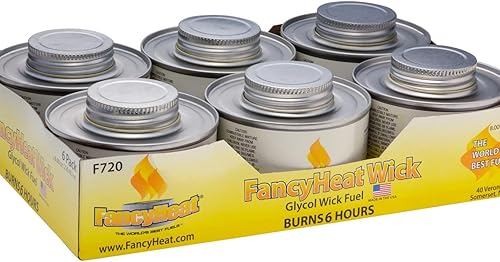 Fancy Heat, Clean Burning - Combustible para platos con mínimo olor y hollín, paquete de 6, 6 horas de 8 onzas, etiqueta amarilla