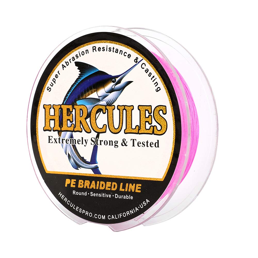 Hercules Super Cast 100M 109 Yards Braided Fishing Line 50 LB Test for Saltwater Freshwater PE Braid Fish Lines Superline 8 Strands - Pink, 50LB (22.7KG), 0.37MM