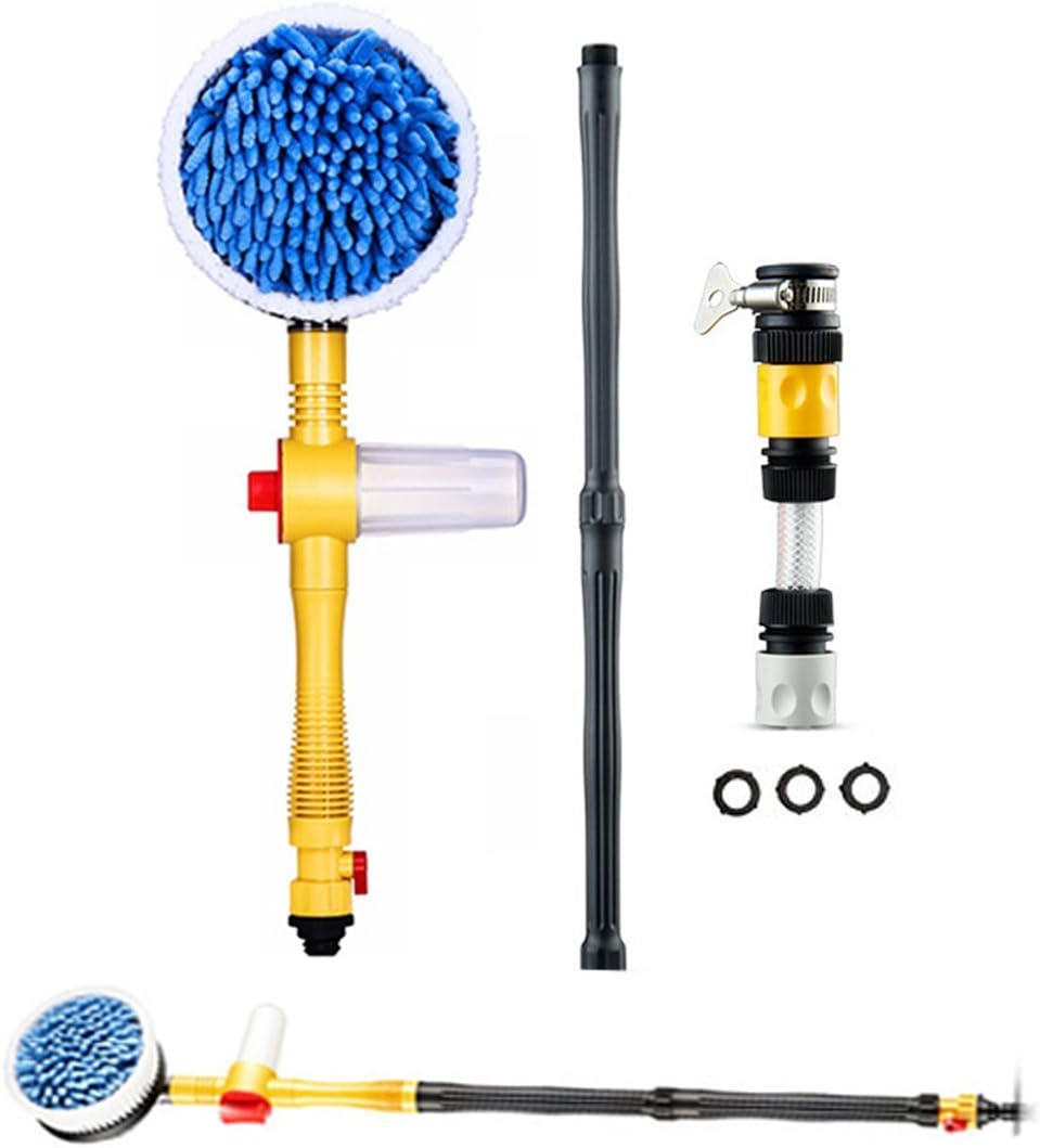 OneSky-UK Non Electric Rotating Car Brush, Automatic Wash Brusher with Soap Reservoir, High Pressure Adjustable Length Spray Water Clean Tool for Window Washing Home Cleaning Garden Sprinkler