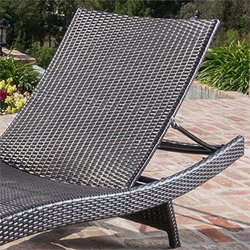 GDF Studio Savana 3 Piece Outdoor Wicker Lounge with Water Resistant Cushions & Coffee Table (MultiBrown/JungleGreen)