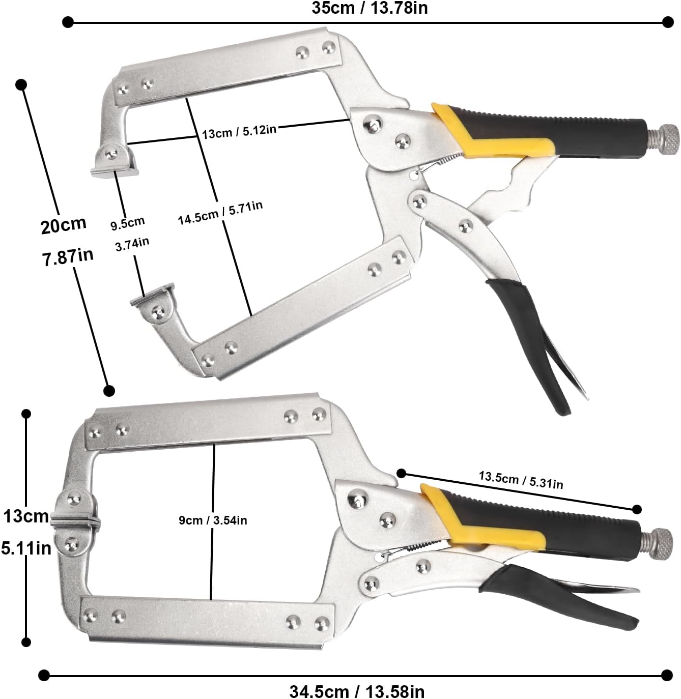 4 Pack 14 Inch C Clamp Locking Pliers,Locking C Clamp, Adjustable Nickel Plated C Pliers For Wood Working, Welding, Electrician Maintenance and more, by GENHAKON