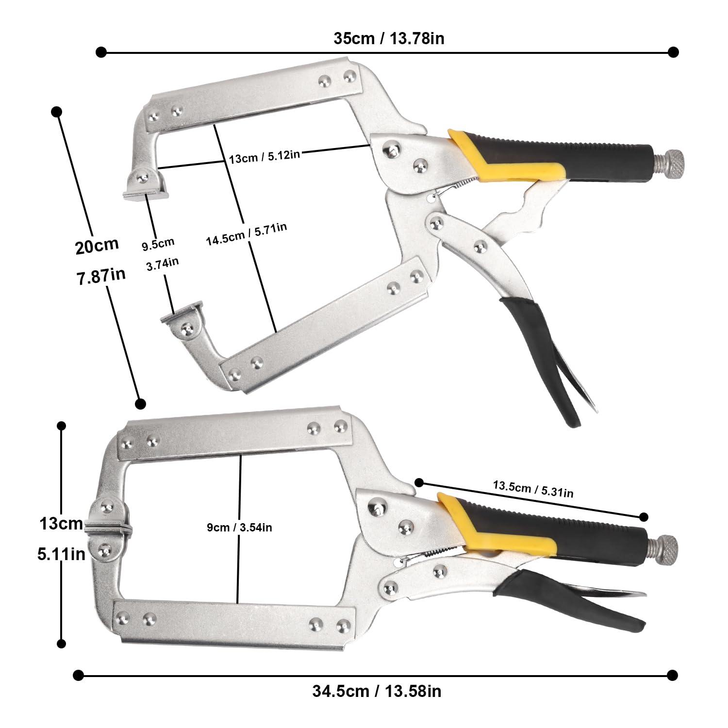 Confezione da 4 pinze di bloccaggio a C da 35,5 cm, morsetto di bloccaggio a C, pinze regolabili a C placcate in nichel per lavorazione del legno, saldatura, manutenzione elettricista e molto altro