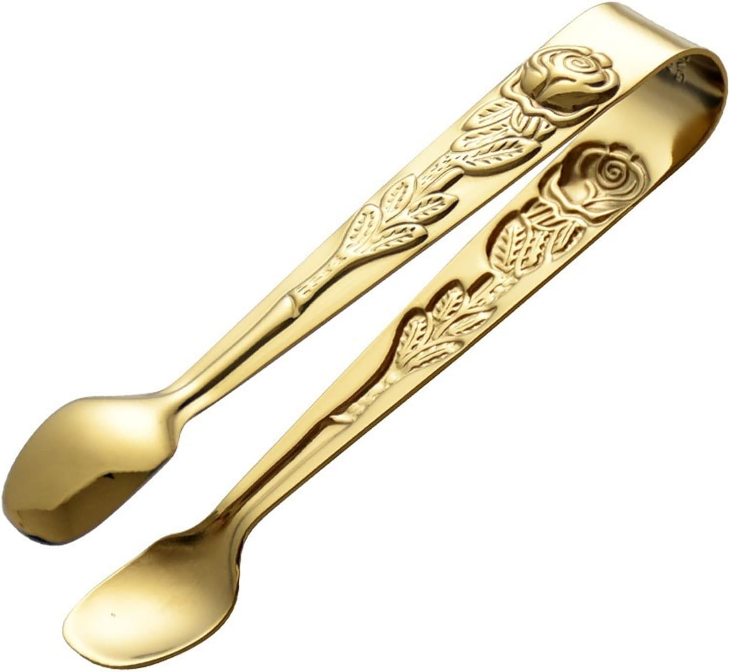 Cooking Tongs 1Pcs Stainless Steel Ice Cube Clips Sugar Tongs Foods Clips Kitchen Serving Tong Embossed Rose Ice Cube Clamp (Gold)