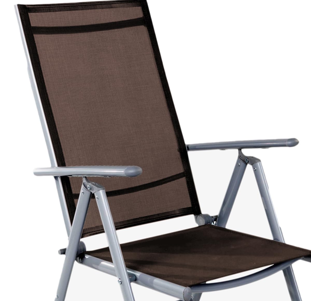 Mojawo Chaise de Jardin Pliante – Fauteuil à Dossier Haut en 7 Positions – Aluminium – Chaise Pliante – Résistant aux intempéries – Meubles de Jardin résistant aux intempéries – Argent/Chocolat