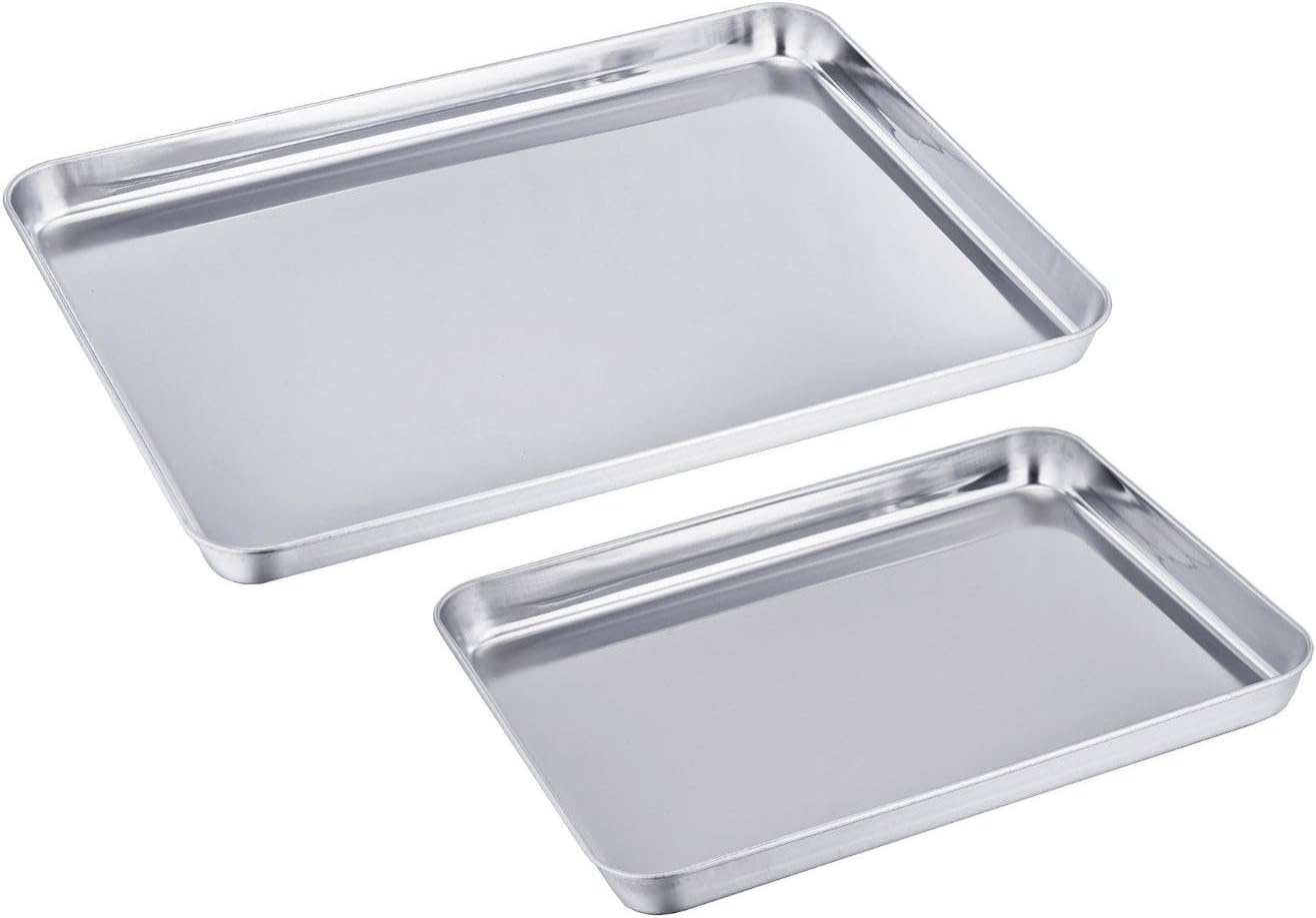 Sixly Stainless Steel Baking Sheet Bakeware Cookie Pan Tray Set Professional Set of 2 Silvery