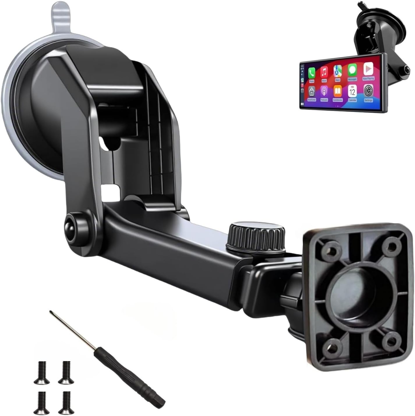 Flexible Dashboard Suction Cup Bracket with Scrwes for Portable Wirelss Carplay Screen Monitor, Upgraded Windshield Monitor Suction Cup Mount for 7"/ 9"/ 10.26" Car Android Auto Screen