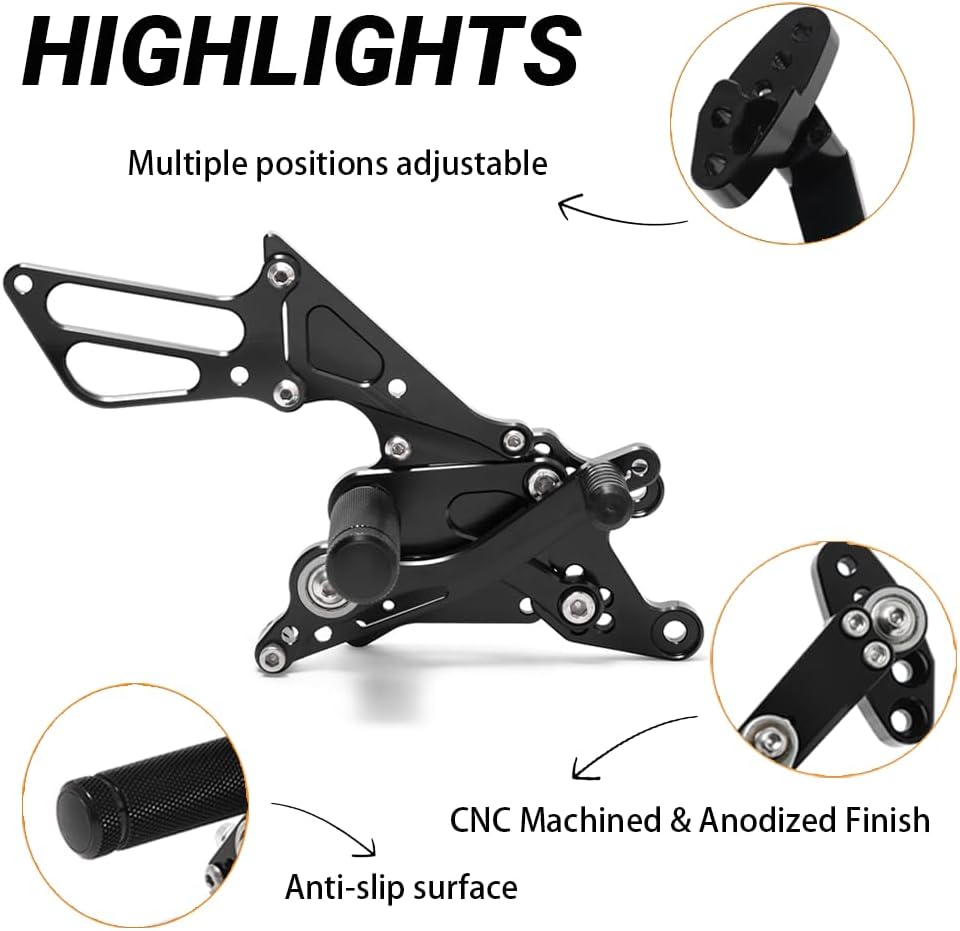 Motorcycle Adjustable Rear Sets for Honda CBR 1000RR CBR1000RR 2004-2007 2005 2006 Rearsets Foot Pegs Aluminum Footrest Pedals Assembly Compatible with Honda CBR1000RR 2004-2007
