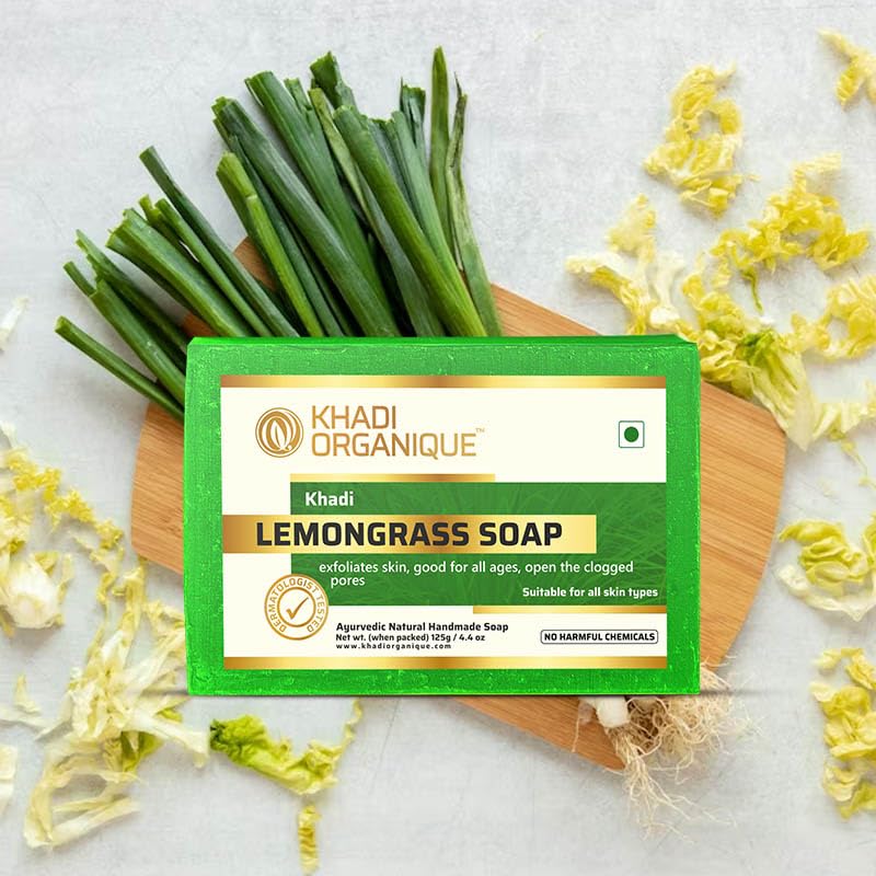 Image of Khadi Organique Natural Herbal Lemongrass Soap Pack of 3 (100% Handmade & Organic Soap)