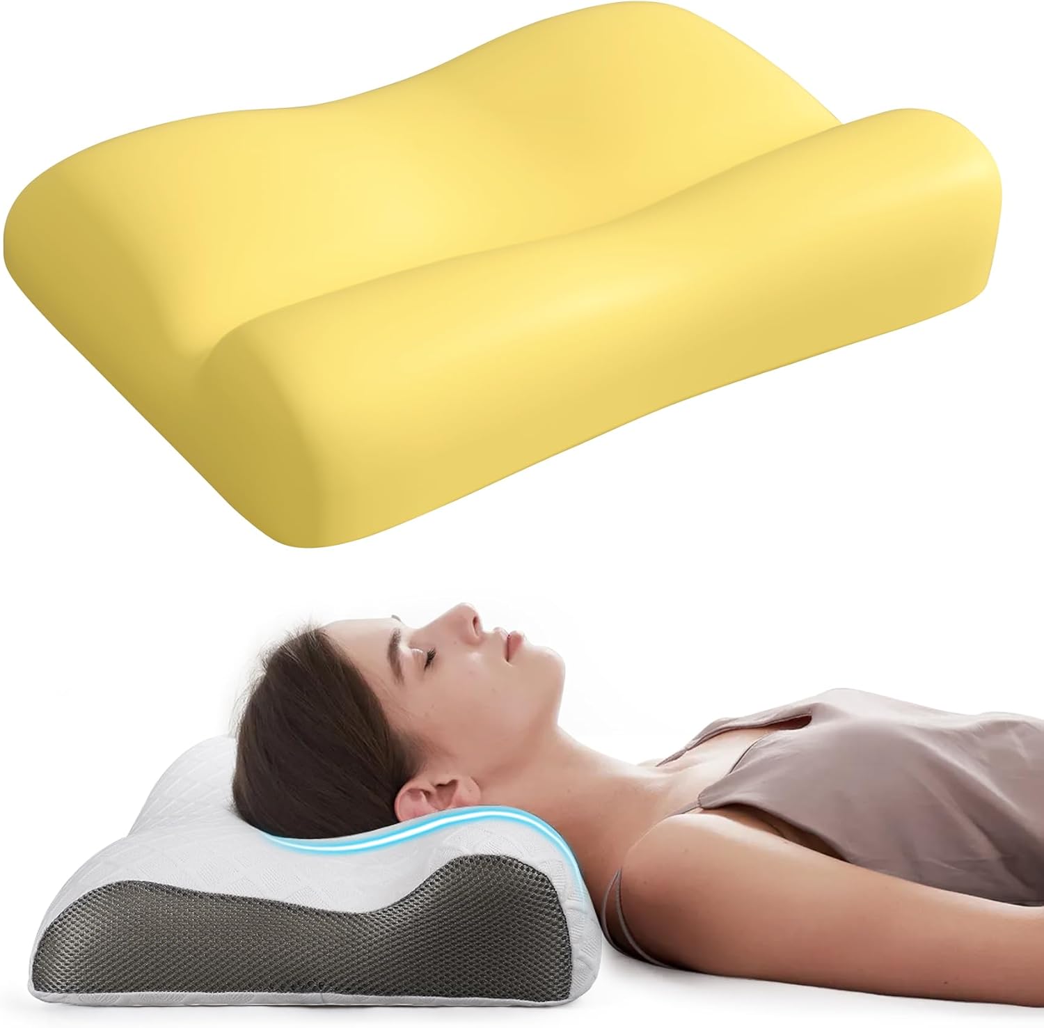 RESTCLOUD Contour Memory Foam Pillow, Cervical Neck Pillow for Neck Pain Relief, Ergonomic Memory Foam Neck Pillow for Side and Back Sleeper (Standard)