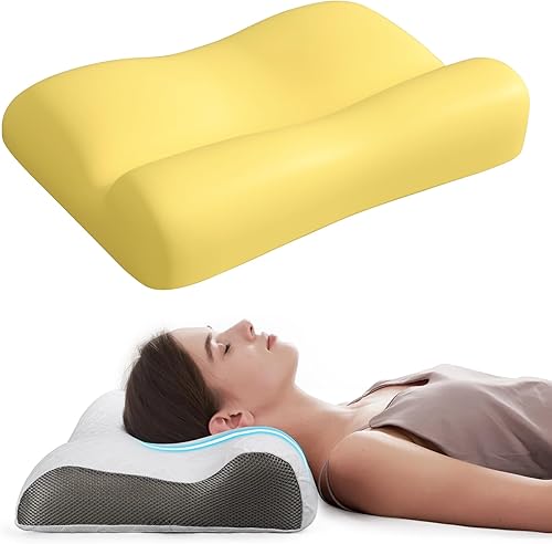 RESTCLOUD Almohada de espuma viscoelástica de contorno, almohada cervical para aliviar el dolor de cuello, almohada ergonómica de espuma