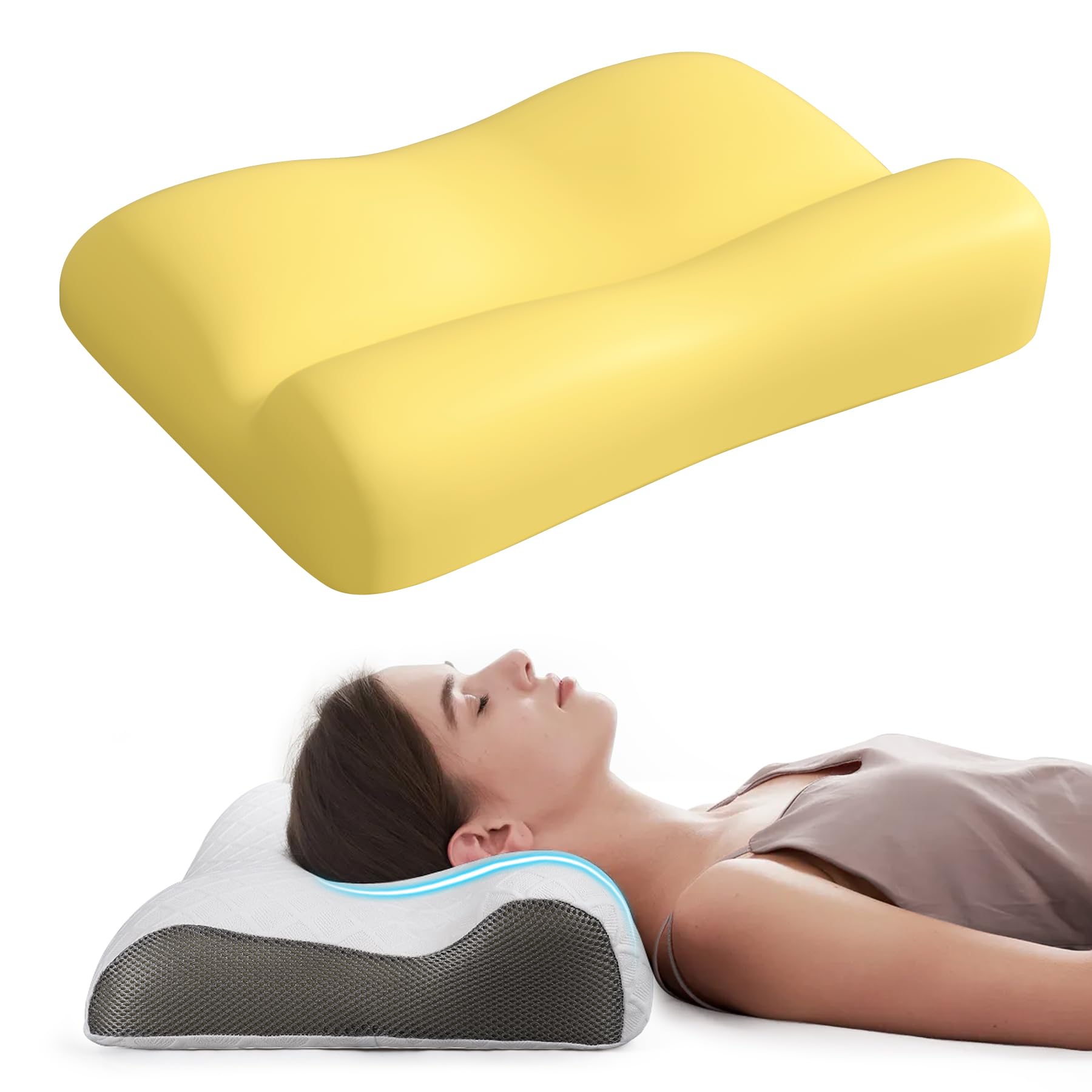 RESTCLOUD Contour Memory Foam Pillow Cervical Neck Pillow for Neck Pain Relief Ergonomic Memory Foam Neck Pillow for