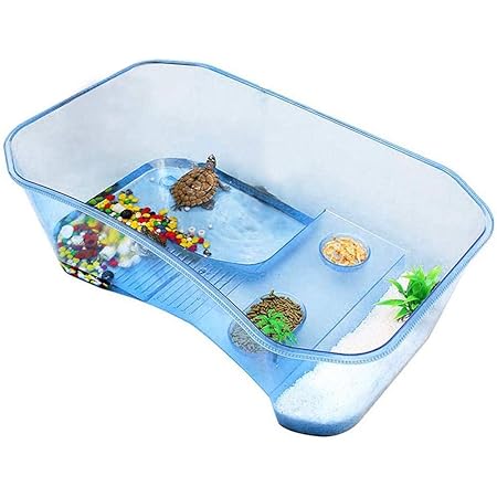 Reptile Habitat,Turtle Habitat Terrapin Lake Reptile Aquarium Tank with Platform Plants (Blue)(Excluding Accessories