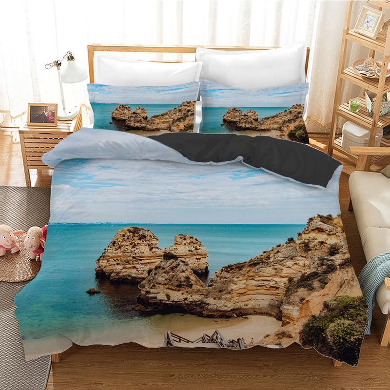 Housse de couette 220x240 bleu océan en microfibre avec 2 taies d'oreiller 65x65 cm