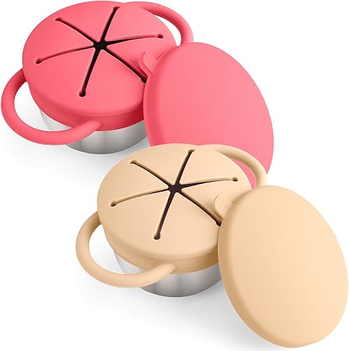 Miniatura 9 de Mity rain Paquete de 2 Contenedores de Aperitivos de Acero Inoxidable para Niños Pequeños con Tapas de Silicona a Prueba de Derrames y Asas - Tazas