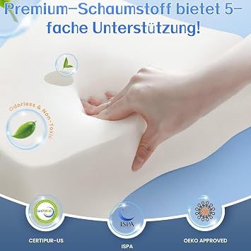 CuroSleep Seladi airflow pro pillow orthopaedic neck pillow with 2 heights & memory foam, 6-zone support & cooling cover - against neck pain & snoring, (CertiPUR-US/Oeko-Tex 100) (pure white)