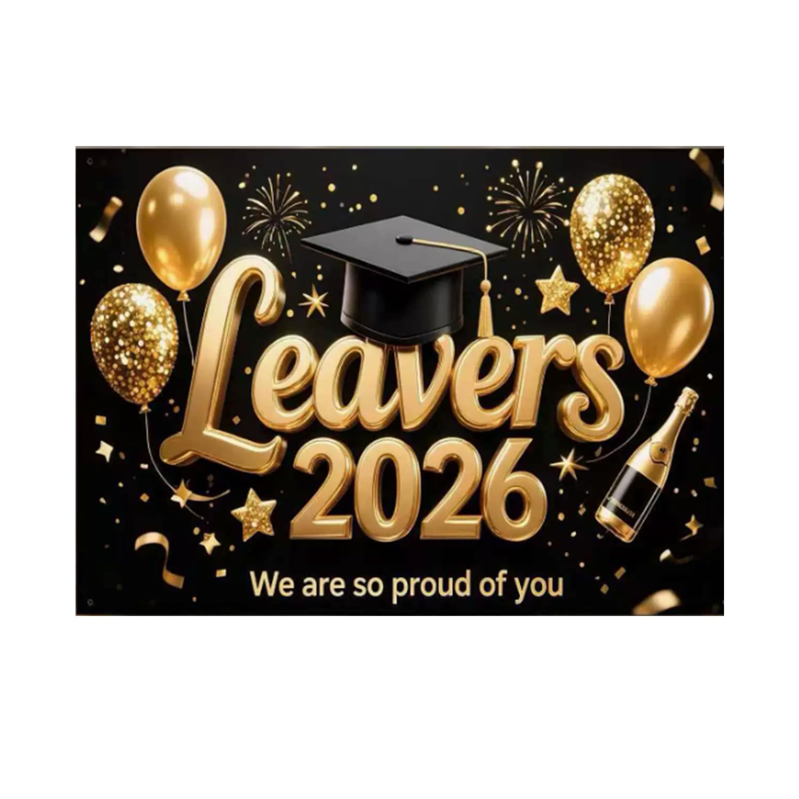 Class of 2026 Graduation Decorations Backdrop Banner,180x110cm Black Gold Congrats Grad Photo Booth Background,Leavers School Prom Party Polyester Fabric Wall Door Decor for Indoor & Outdoor Events