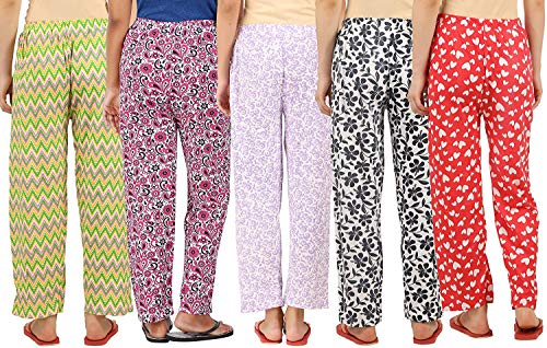 Image of LADY WILLINGTON Womens Track Pant Lower Cotton Printed Payjama /Lounge Wear -Soft Cotton Night Wear /Pyjama for Women(Pack of 5PIECES), Prints May Vary (Assorted Pyjama),