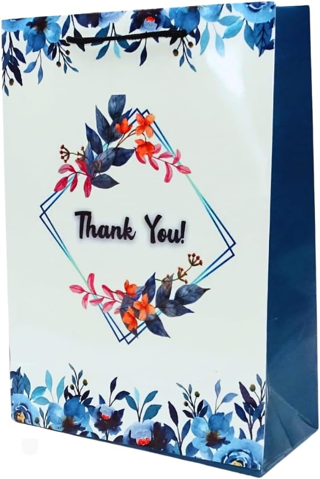 RanGit Bhumi- Gift Bags (Thank You) Pack of 6- Paper Carry Bags for Gifting, Paper Bag for Return Gifts with Dori Handles and 'Thank You' Print - Thanks Giving Gift Covers