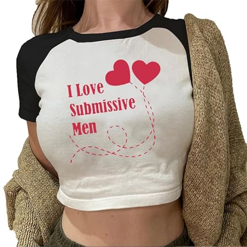 keephen I Love Submissive Men Crop T-Shirt Donne Y2K Top Tagliati E-Girls Teen Girocollo Manica Corta Slim Fit Tshirt Streetwear keephen I Love Submissive Men Crop T-Shirt Donne Y2K Top Tagliati E-Girls Teen Girocollo Manica Corta Slim Fit Tshirt Streetwear