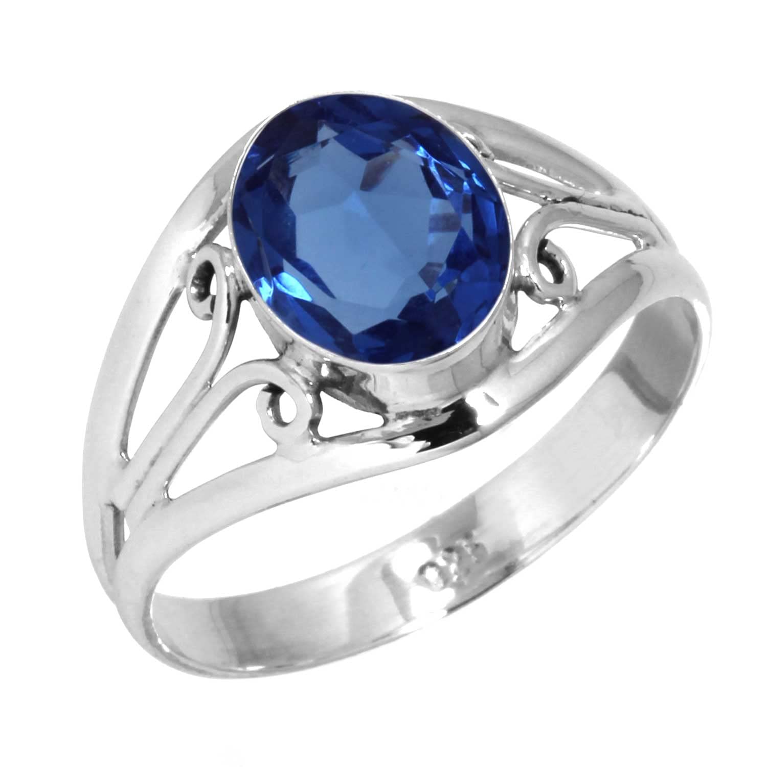 Jeweloporium Blauer Saphir Kunstsilberring Größe 64 (20,4), 925 Sterling Silber Ring für Damen, Ovaler Stein Boho Schmuck