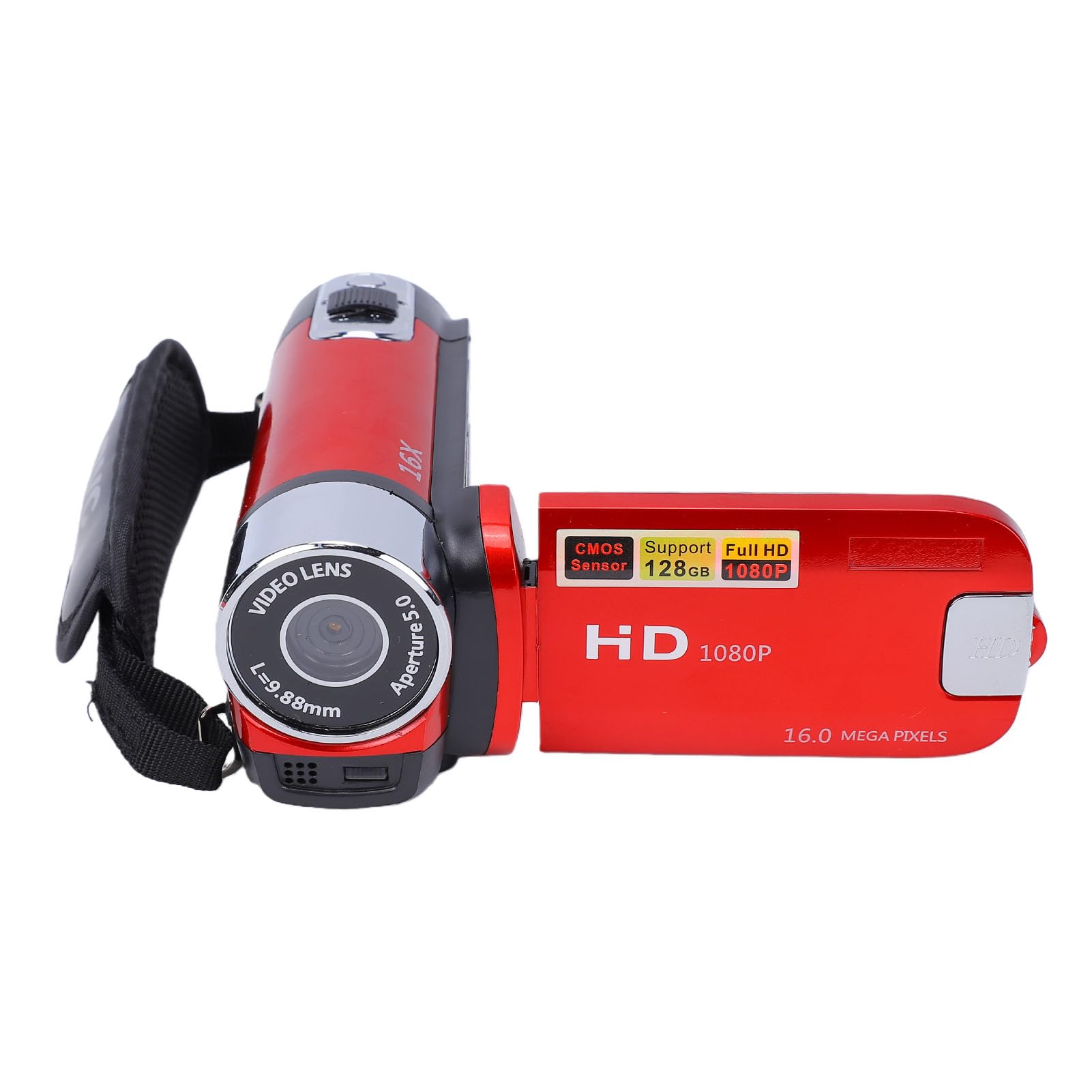 Videocamera Digitale, 1080P 16X Full HD 270 ° Rotazione ad Alta Definizione l Videocamera, Display da 2,7 Pollici Videocamera Portatile DV per Campeggio da casa(EU Plug Red)