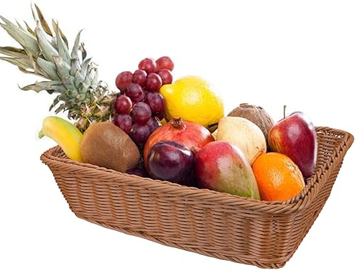 Miniatura 3 de Yarlung Paquete de 3 cestas de pan tejidas de ratán sintético, cestas de frutas de mimbre de polietileno de 11.8 pulgadas para servir alimentos,