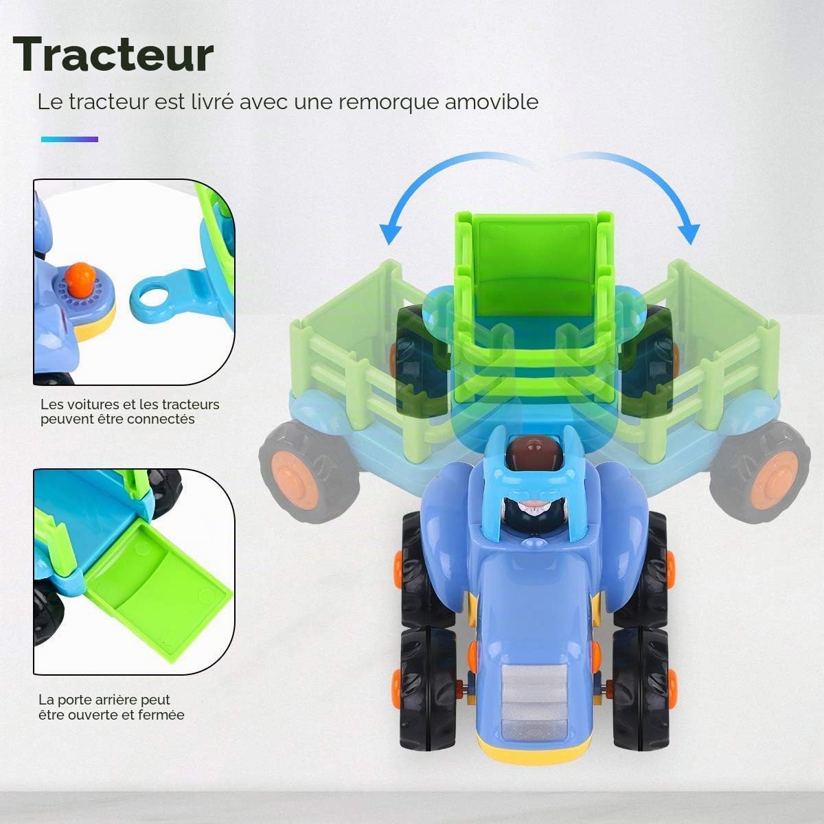 MOONTOY Voiture Enfant 2 Ans,Voiture Friction Jouets pour Garçon Fille,Set de 4 avec Tracteur,Bulldozer,Mixeur de Camion et Camion,Cadeau 1 2 3 Ans