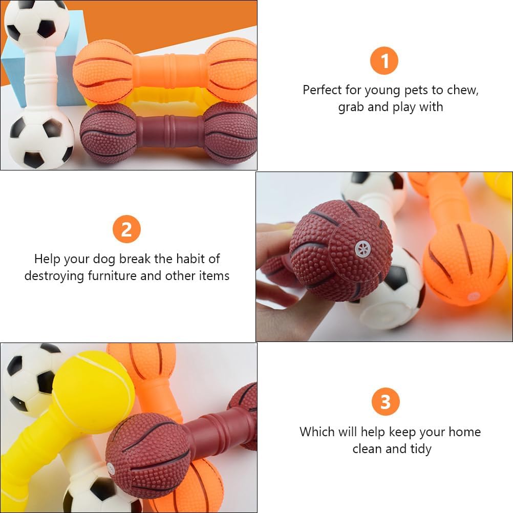 TEHAUX 4Pcs Vinyl Barbell Dog Toys 7.28In - Interactive Squeaky Chew Toys for Puppies and Dogs Bright Color for Easy Fetch and Molar Training Pet Accessories