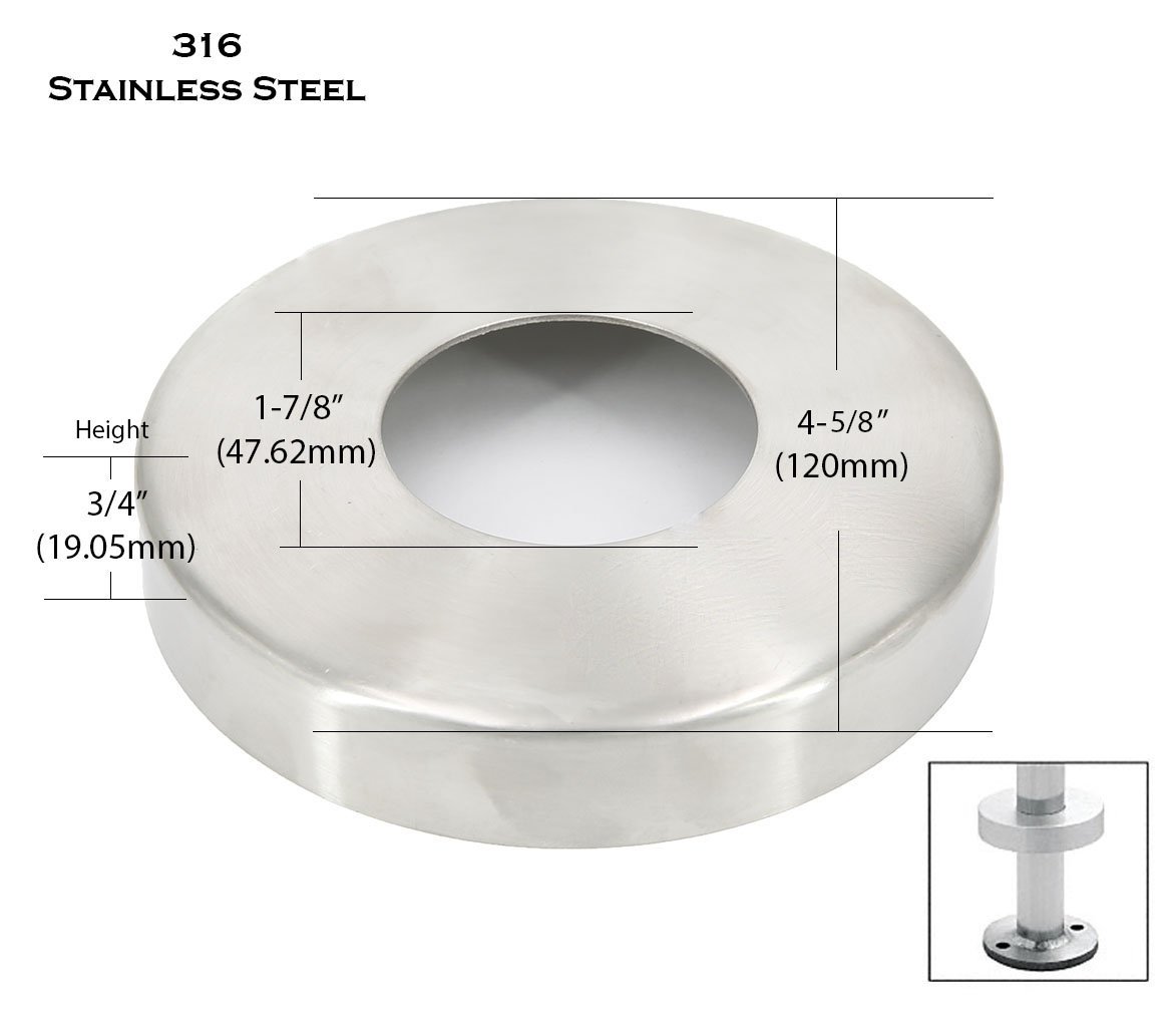 Stainless Steel 316 Grade Base Cover for 1-7/8? OD Round Post (BCR-202-48RD)