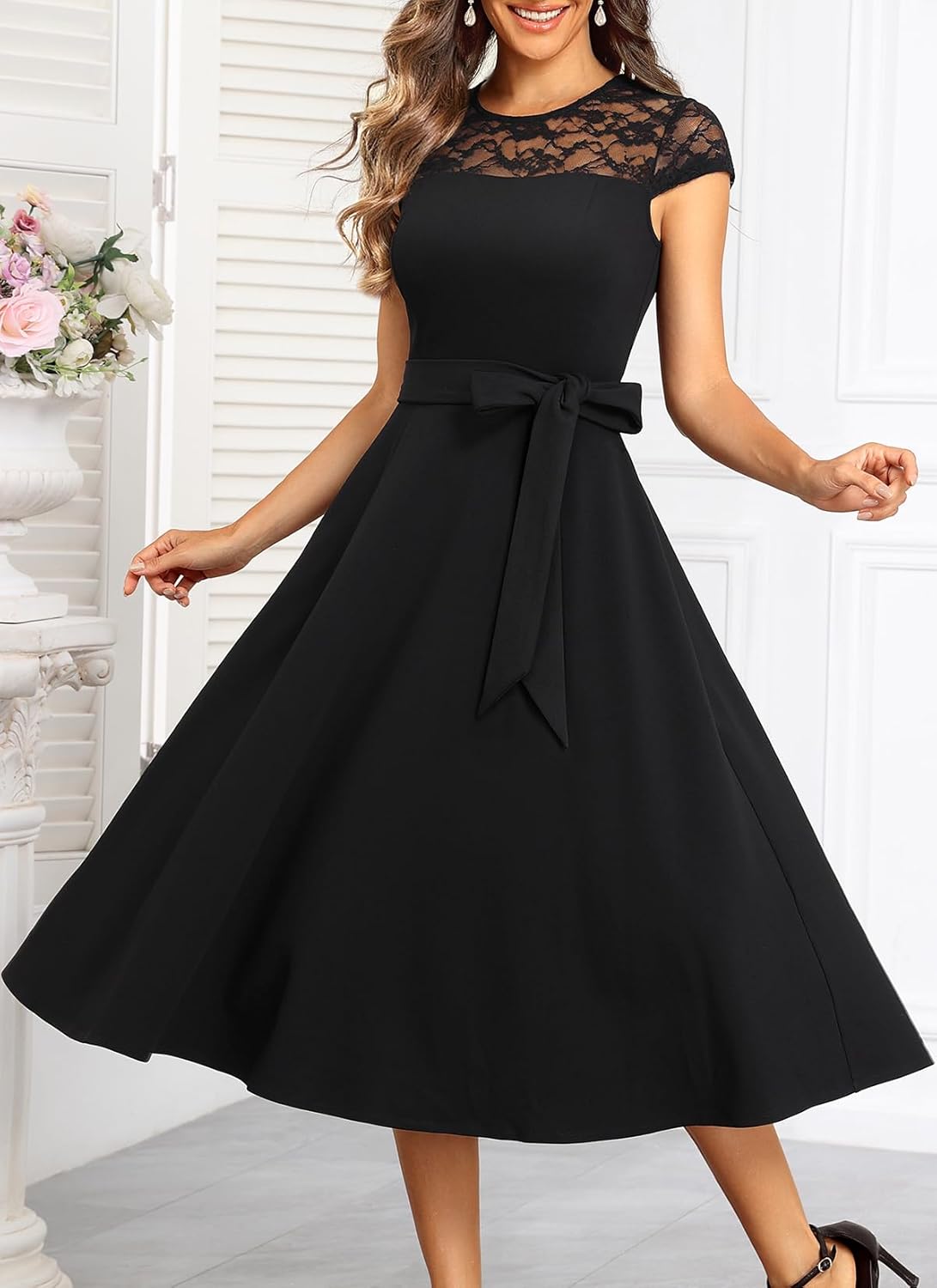 Wedding Guest Dresses Women - Cocktail Party Semi Formal 2026 Church Vintage A-Line Midi Dress - Image 5