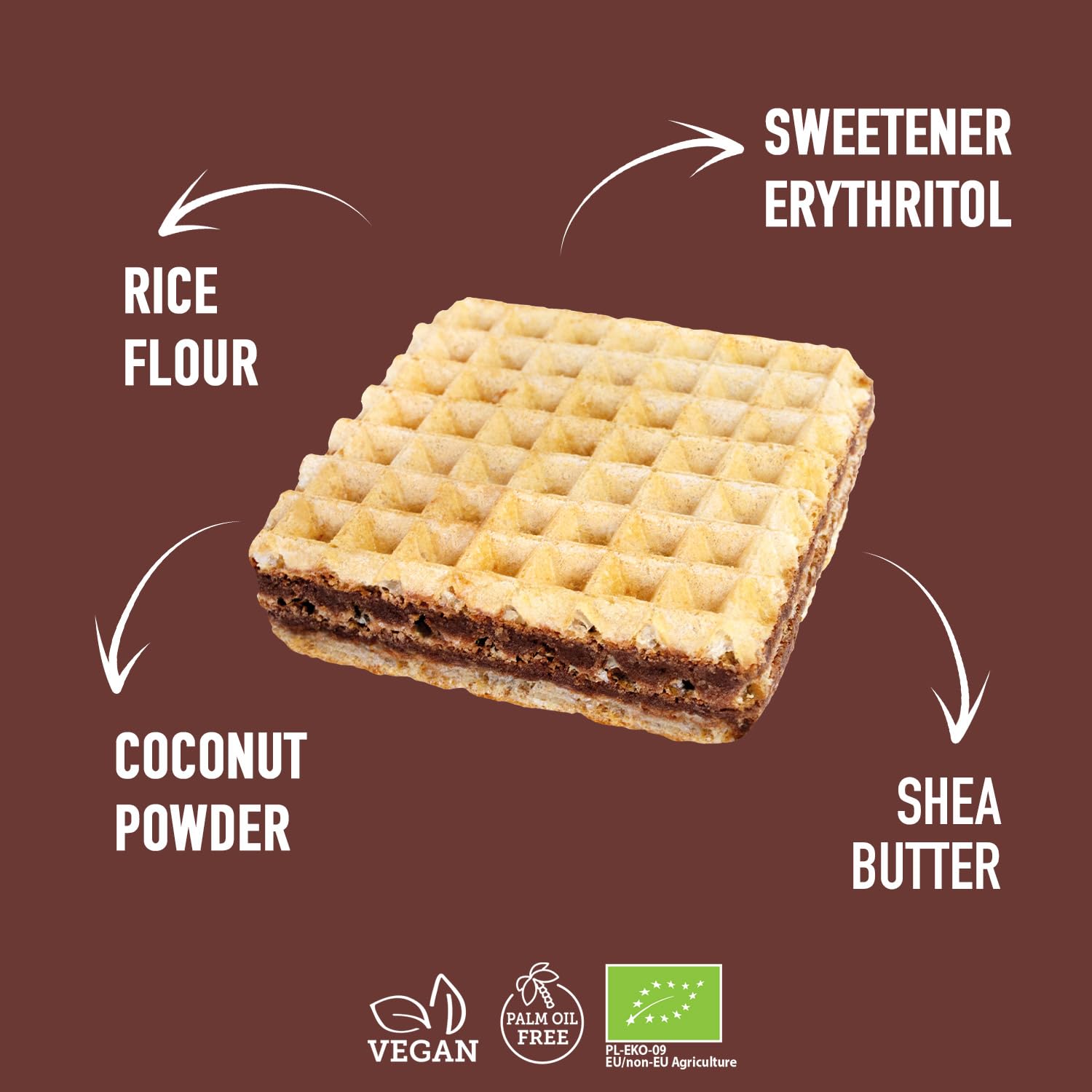 SUPER FUDGiO Bio Waffles con crema de cacao y avellana sin azúcar ni aceite de palma, sin azúcar añadido, 4 x 30 g (8 unidades)