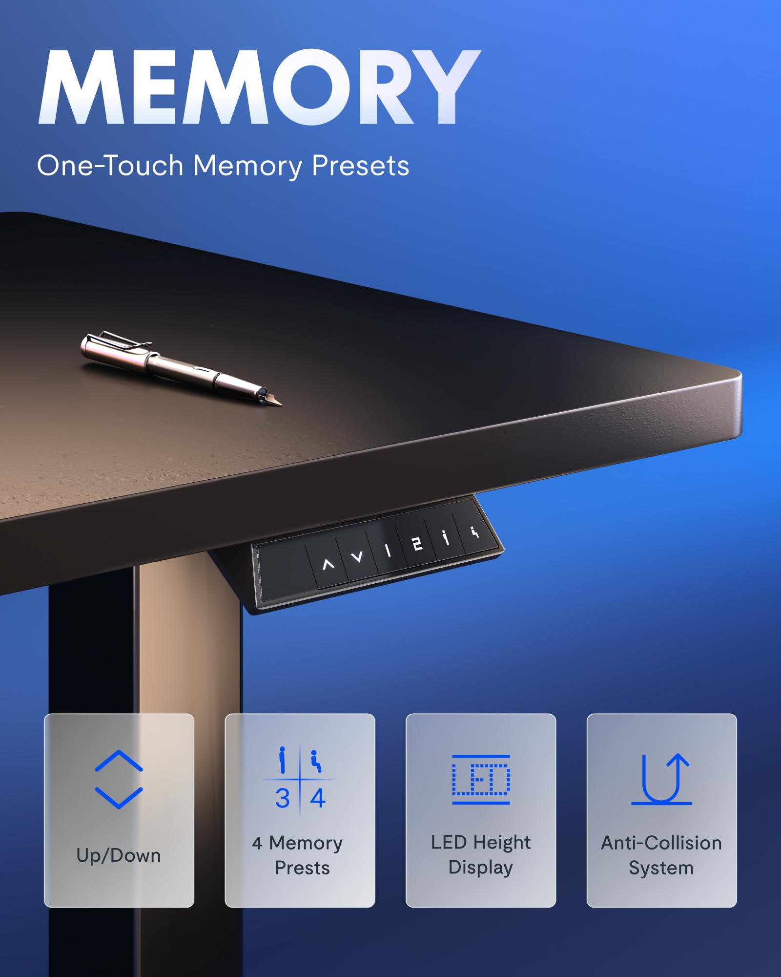 FLEXISPOT EN1 One-Piece Standing Desk, Electric Adjustable with 4 Memory Presets, 176 LBS Capacity, Stable & Quiet, Seamless Desktop for Home Office & Dual Monitors, 48"x30" Black view 9