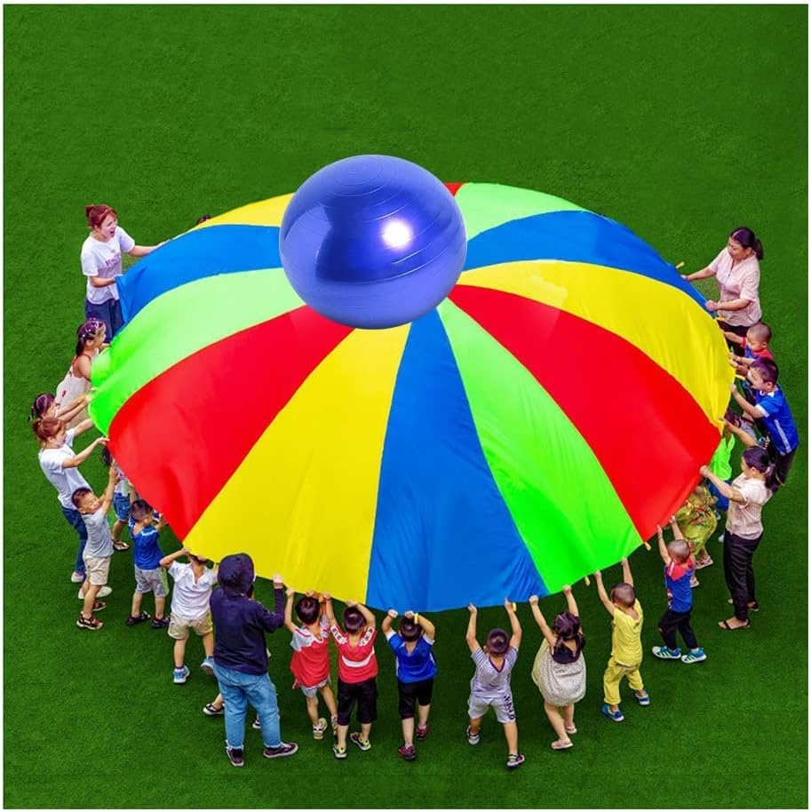 Paracaídas infantil multicolor de 7 metros con manijas para juego exterior